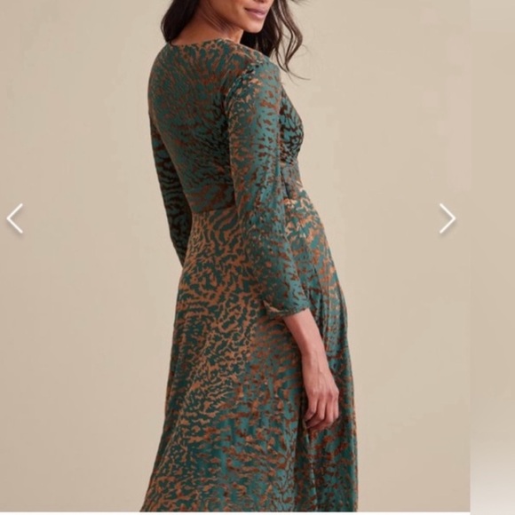 Soft Surroundings Shae Dress Teal and Brown Velvet Burn Out Midi Length Dress - Picture 2 of 10